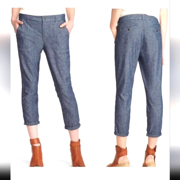 Vince Chambray Boyfriend Fit Cropped Trouser Size 30 - Picture 1 of 7
